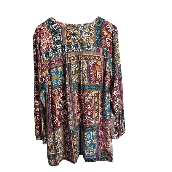 J. Jill Womens Size M Long Sleeve Patchwork Eclectic Tunic Blouse Top Multi - Picture 7 of 15